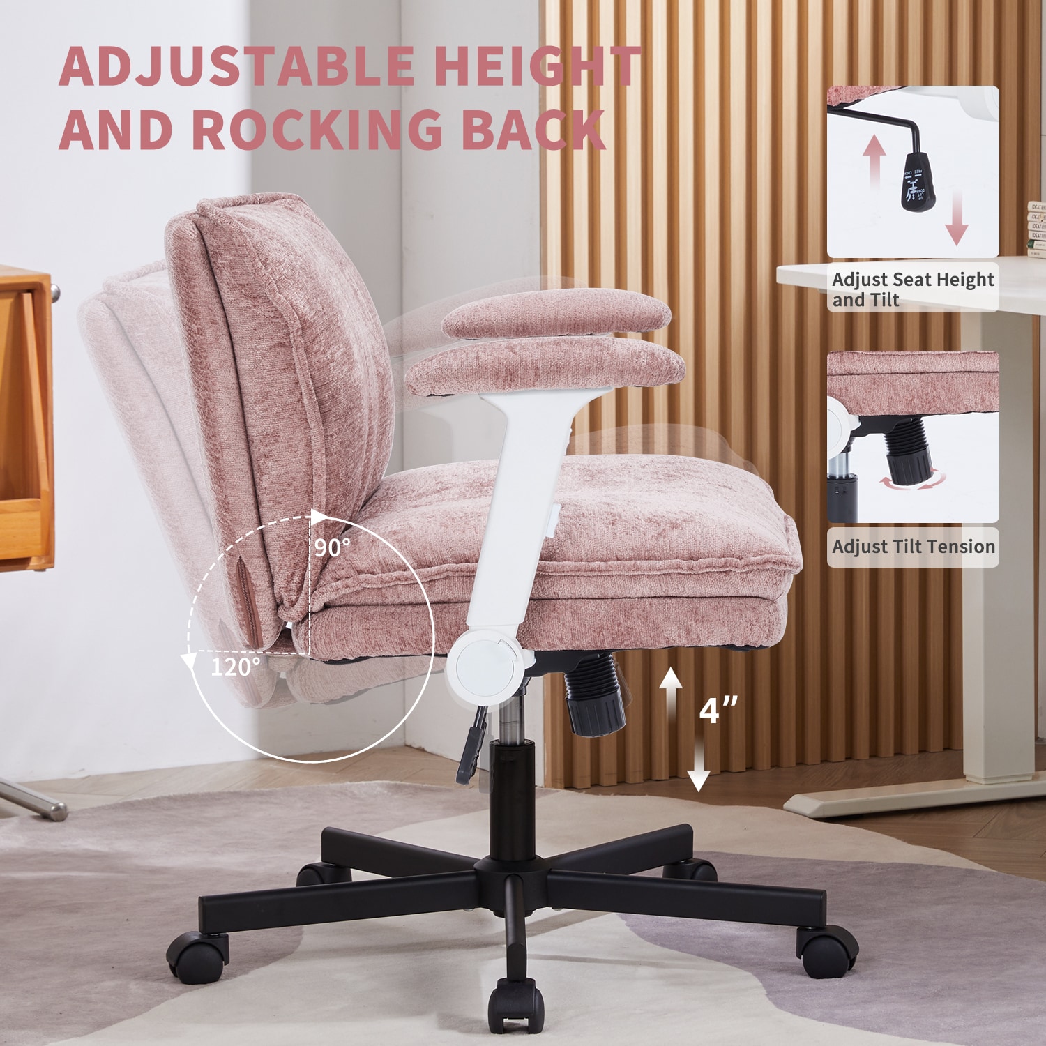 Fancispot Cross Legged Office Chair Height Adjustable Desk Chair_voghion.com